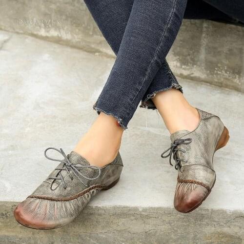 Handmade Retro Leather Flats Oxfords Shoes Women Fold And Knit Original Design