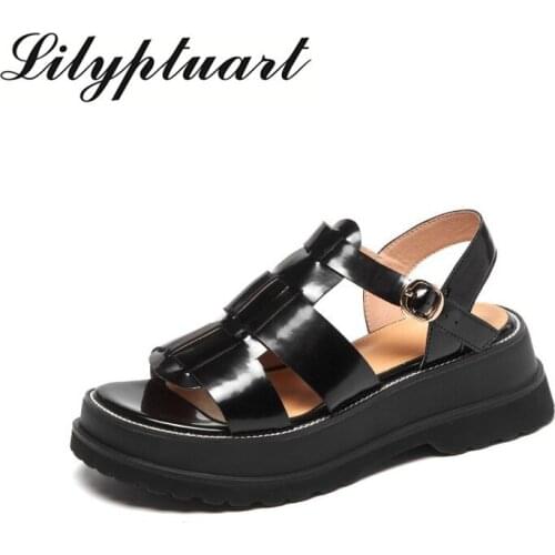 In The Summer of 2021 Womens New Leather Thick Heel Sandals Are Casual, Comfortable Wear-resistant and Non-slip Sandals