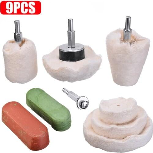 Mayitr 9pcs Car Auto Polishing Cotton Set Polishing Heads Paste Rims Chrome Aluminum Alloy Accessories Tool