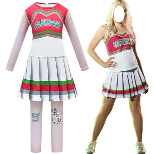 Fashion Halloween Cheerleader Costume Cosplay Girls Addison Outfits Fancy Dress Camisole with Mini Pleated Skirt Zombie Suit