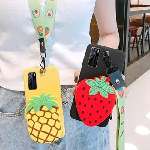 Cartoon 3D Strawberry Wallet Case For Oneplus 9 8 Pro 7 7T 6 6T 5 5T 3T One Plus Nord N100 N10 Cute Silicone Fruit Avocado Cover
