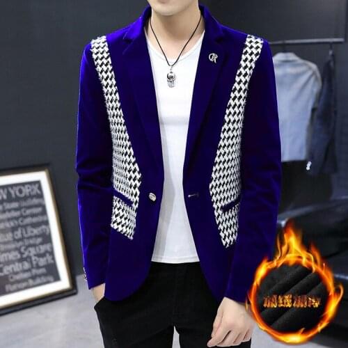 2021 Mens Trend Multicolor Suit Youth Fall/Winter Slim Velveteen Jacquard Stitching blazer