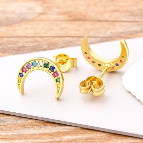 Nidin New Styles Fashion Copper Zircon Horn / Crescent Moon Shape Charm Stud Earrings For Women Party Wedding Jewelry Gift