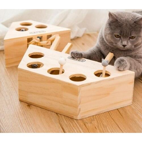 2019 Newest Solid wood cat toy Hamster 3/5 holes Funny cat toy Cartoon funny cat stick Pet supplies