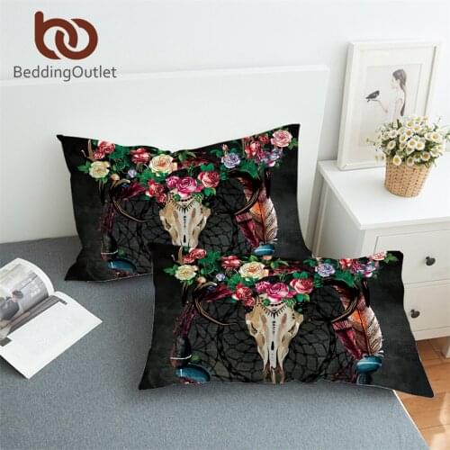 BeddingOutlet Skull Pillowcase Tribal Gothic Pillow Cover Microfiber Bohemian Dreamcatcher Floral Pillow Case 50x75cm
