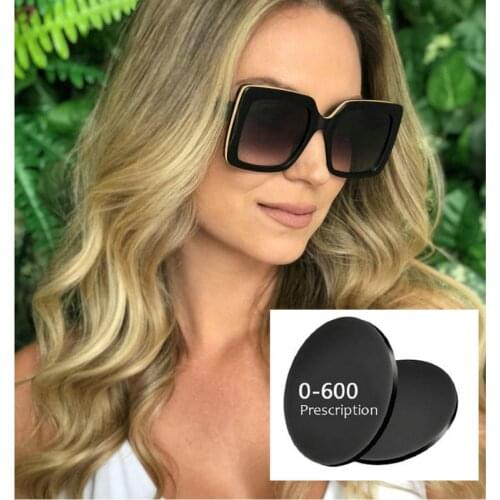 Diopter Female Myopia Sunglasses Oversized Big Frame Vintage Designer Luxury 2019 Fashion Lady Polarized Driving Sun Glasses NX