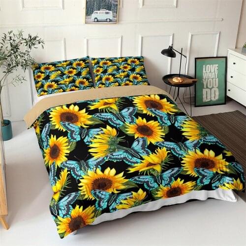 Nordic Style Sunflower Duvet Cover Pillowcase 3PCS Cute Quilt Cover For Girl Single Double Children Bedding 3D Customize