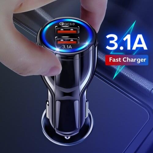 QC3.0 Quick Dual USB Car Phone Charger Mini Fast Charging 5V 3.1A For iPhone Xiaomi Redmi Huawei Mobile Phone USB Vehicle Charge