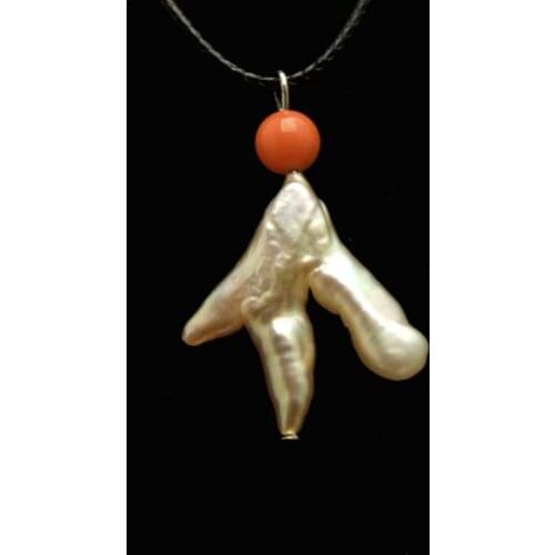 Qingmos 20*30mm BAROQUE Chicken Toe Natural Freshwater Pink Pearl Pendant Necklace For Women with Pink Coral Choker Cord 17-19"