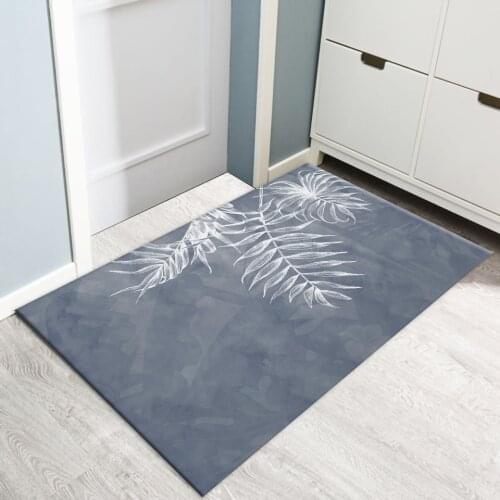 Gray Blue Mat With White Leaves For Bathroom Non-slip Long Kitchen Rug Entrance Mat Modern Home Decoration Bedroom Floor Mat