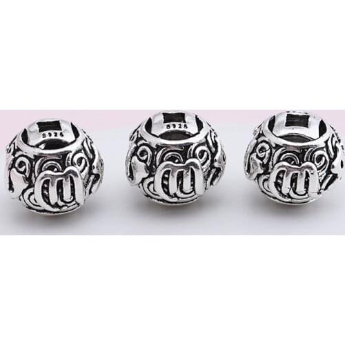 Handmade 925 Silver Tibetan Six Words Proverb Beads Tibetan Mala Markers DIY Jewelry Beads Pure Silver Strand Bracelet Beads