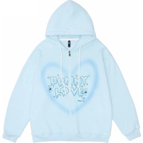 Y2k graffiti heart-shaped print Zip-up hoodie 90s streetwear autumn punk E-girl sweatshirt Harajuku large size loose outerwear