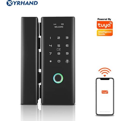WiFi Remote Control Tuya app biometric fingerprint digital Smart glass door lock for Office