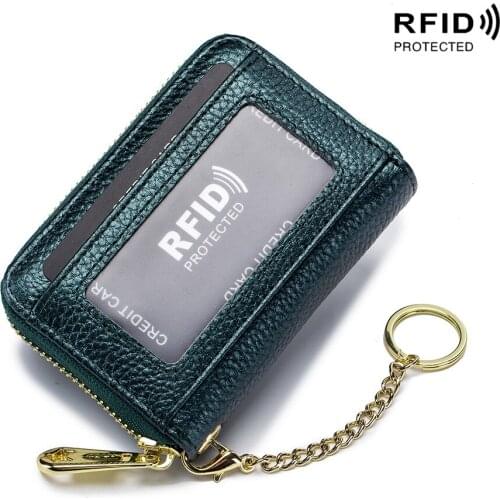 RFID Function Card Holder Real Cow First Layer Cowhide Leather Transparent License Photo Window Men Women Key Ring Bag