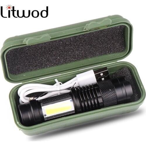 Built in Battery USB Charging LED Flashlight XP-G Q5 COB LED Zoomable Waterproof Tactical Torch Lamp Bulbs Lantern for Camping