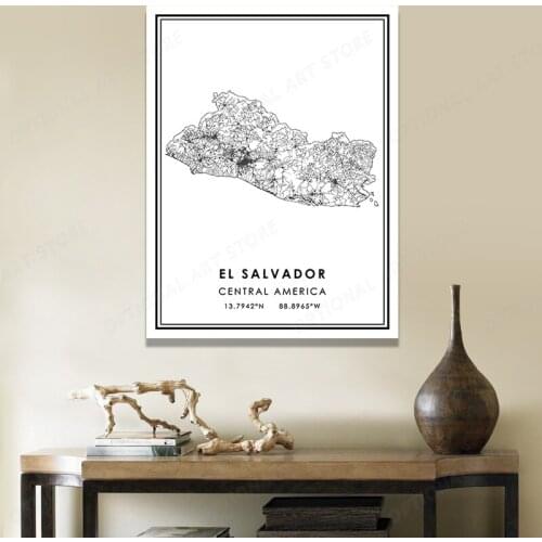 EL SALVADOR City Map Print Painting Black and White Engraving Minimalist Art Room Wall Decor Poster