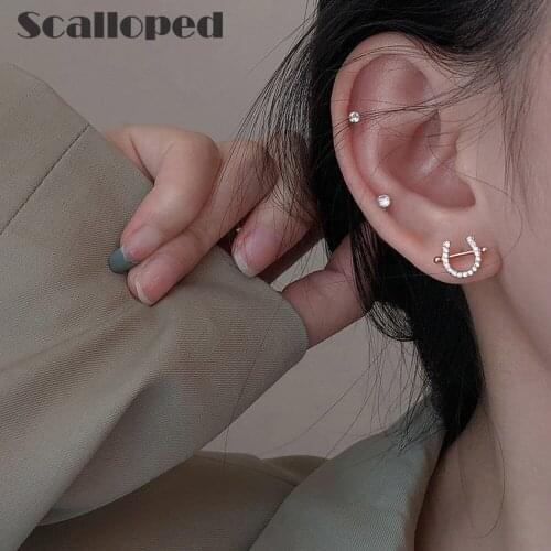 SCALLOPED 2020 New Lucky U Stud Earrings For Women Creative Design Horseshoe Shaped Small Zircon Ear Ring Fashion Jewelry