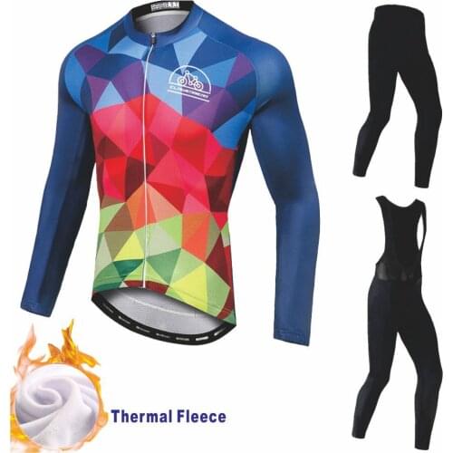 2021 Pro Team Winter Thermal Fleece Cycling Clothes Men Long Sleeve Jersey Suit Outdoor Riding Bike MTB Clothing Bib Pants Set