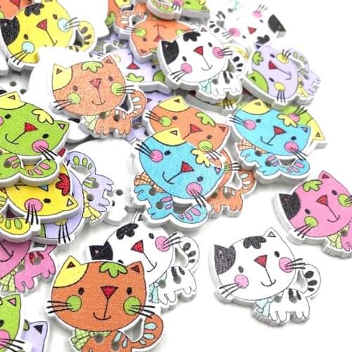 30Pcs Mix Wood Buttons Cat Craft Scrapbook Sewing Appliques 24mm WB412