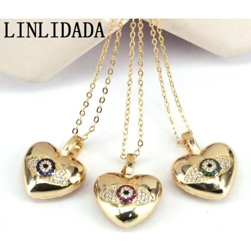 5Pcs Gold Filled Crystal CZ Eye Necklace For Women Girl Fashion Heart Pendant Necklace