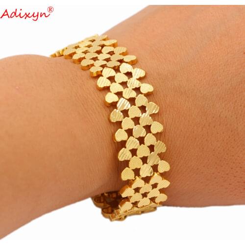 Adixyn Heart Hand Chain Gold Color Link Bracelet Trendy Gold Color Jewelry for Women Men Gifts N060112