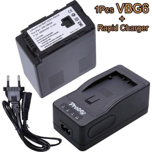 1Pcs VW-VBG6 VBG6 rechargeable Battery + Rapid Charger for Panasonic AG-HMC154ER AG-HMC154GK AG-HMC154P AG-HMC155 AG-HMC155GK