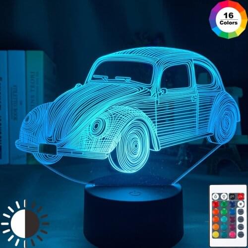 Acrylic 3d Lamp Car Volkswagen Beetle Model Colorful Nightlight for Kids Child Bedroom Decor Battery Powered Led Night Light