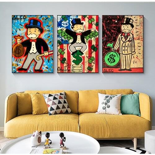 Alec Graffiti Monopoly Millionaire Money Street Art Canvas Print Painting Wall Picture Modern Living Room Home Decoration Poster