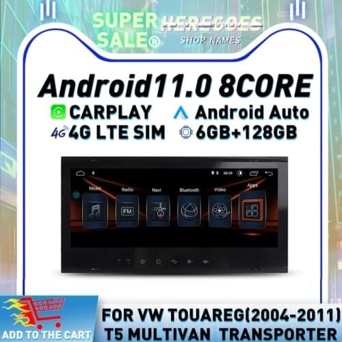 Carplay 8.8" 4G LTE Android 10.0 Car DVD Player Navigation For VW/Volkswagen/Touareg/Transporter T5 2004-2011 Stereo GPS Radio