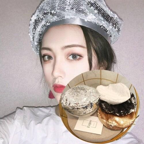 Vintage Beret Bling Sequins Winter Art Cap Womens Hat Lining Cotton Adult Beanie Cap