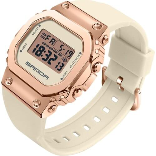 Sanda Women Electronic Digital Sports Wristwatch Fashion New Woman Stopwatch Waterproof Shock Watches Girl Rose Gold Gift Clock