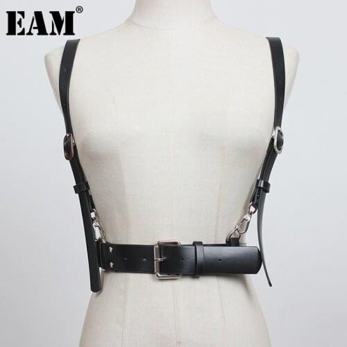 [EAM] Pu Leather Black Meal Buckle Wide Strap Belt Personality Women New Fashion Tide All-match Spring Autumn 2021 1DD5375