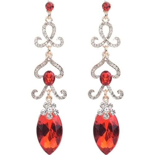 FirstStar Romantic Bride Jewelry Orange Blue Black Water Drop Crystal Earring For Women Drop Dangle Long Wedding Earrings