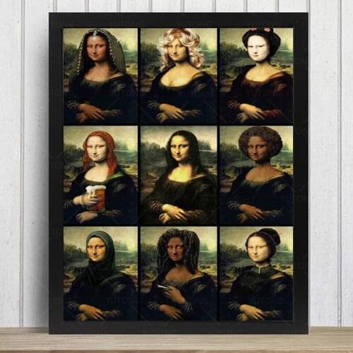 Funny Mona Lisa Art Canvas Painting Posters And Prints Wall Pictures For Bedroom Living Room Decorative Picture Home Wall Decor