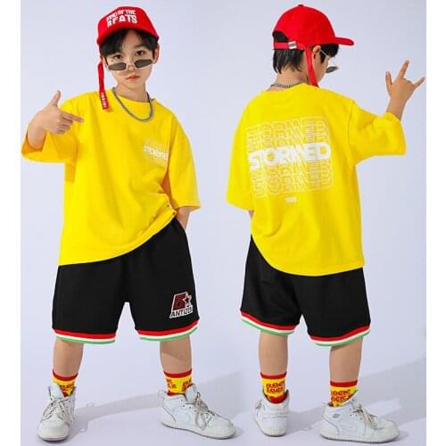 Hip Hop Boys Dance Costume Losse Cotton T Shirt Shorts Summer Short Sleeves Kids Street Dance Jazz Performance Clothes BL6326