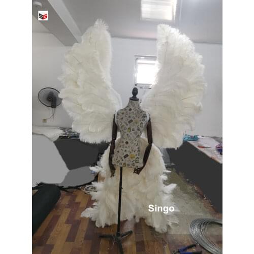 Beautiful Sexy boudoir photography props high quality white Ostrich feather Angel wings Window display Wedding Party bar Decor