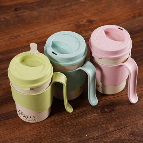 350ML/450ML Creative Rice Husk Fiber Plastic Tumblers Coffee Cups and Mugs Travel Mug Water Bottle Milk Tea Cups Adults Gifts