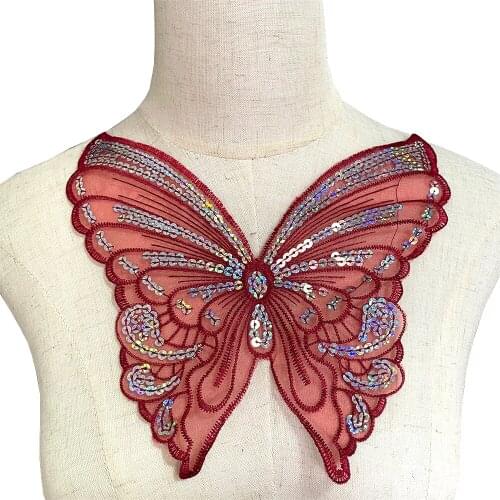 Summer Euclidean yarn sequins butterfly embroidery patch large no glue embroidery paste skirt decoration
