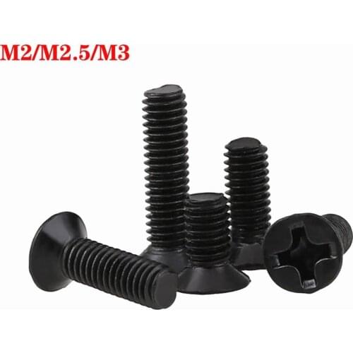 M2 M2.5 M3 Laptop Phillips Countersunk Machine Screws Flat Head Cross Bolts Black Zinc Plated Carbon Steel Length 3-16mm