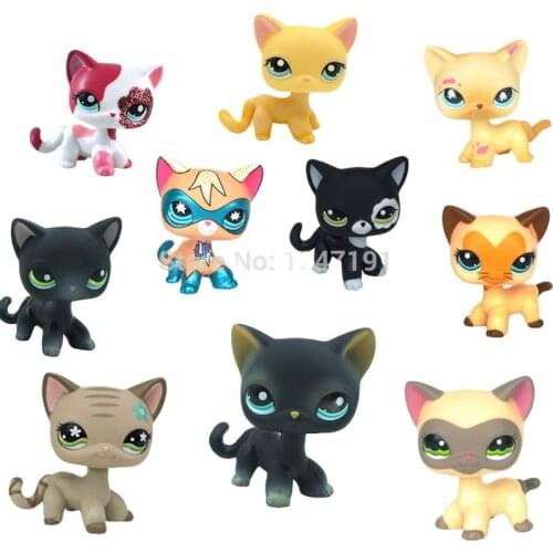 LPS CAT pet shop cute toys Rare stands black white short Hair Cat #5 dog collie dachshund spaniel great dane toys for children