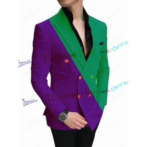 Thorndike Men Wedding Suits Peaked Lapel Grooms Tuxedos Two Pieces Prom Mens Suits Slim Fit Groomsmen Suit Purple and Green