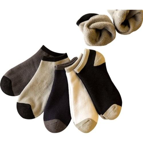 5 Pairs Men Ankle Sock Plus Cashmere Thicker Warm Comfortable Durable Elasticity Men Socks Winter Patchwork Cotton Sock Meias