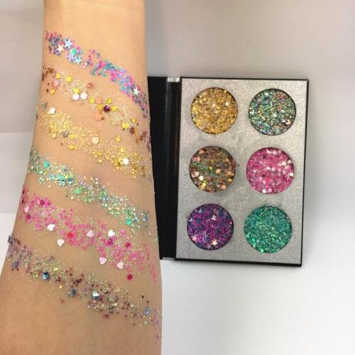 2018 New 6 Colors Glitter injections Pressed Glitter Eyeshadow Palette Diamond Rainbow Shimmer Makeup Palette Eyeshadow Pallete