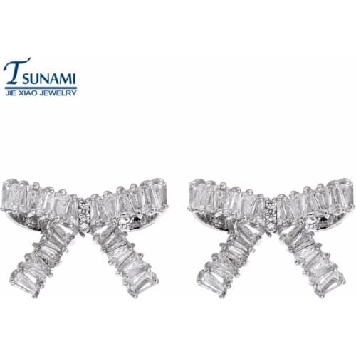 In 2018 the new fashion zircon earrings bow Romantic woman/girls fashion jewelry zircon earrings ER-077 Flashing Stud Earrings