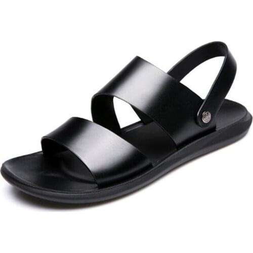 New mens sandals fashionable leather thick-soled indoor and outdoor sandals lightweight and comfortable casual mens slippers