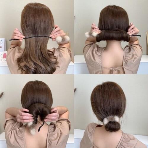 New Plush Ball Hair Bun Hairband Women Bow Headband Print Hairpin Tie Hair Rope Hairstyles Making Long Tools Hair Accessories