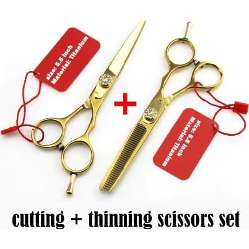 Professional titanium 6.0 5.5 hair scissors thinning cutting hairdressing scissors shears scissor set styling tools Free Shiping