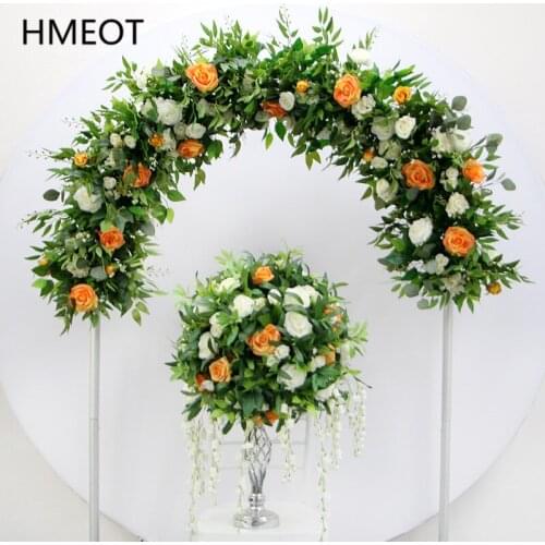 Luxury Rose Eucalyptus Olive Leaf Greenery Artificial Flower Row Wedding Table Centerpieces Flower Ball Party Arch Decor Floral