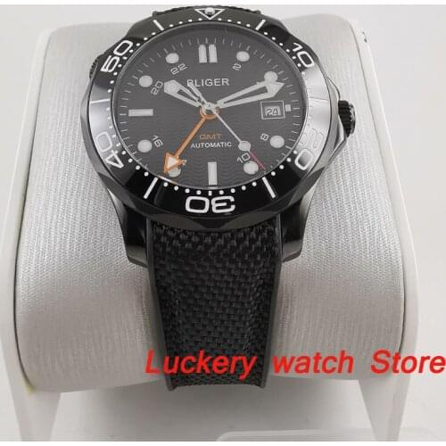 41mm bliger Luxury watch black dial Luminous saphire glass;Rubber Strap GMT Automatic mens Mechanical Watches-BA185