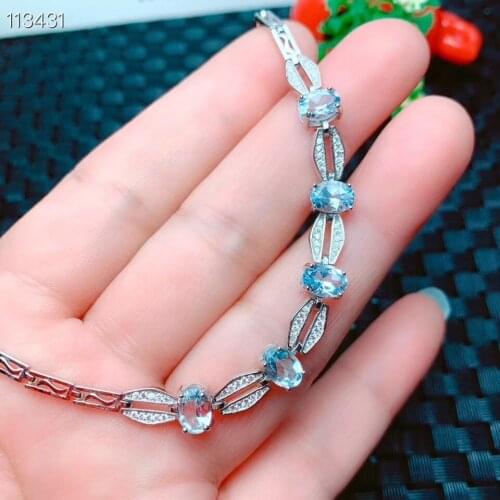 The Best Wedding Gift Aquamarine Bracelet 925 sterling silver Fine jewelry Natural And Real Fashion Aquamarine Bracelet